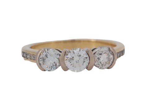 Diamond Three Stone Trilogy Ring 18ct Yellow Gold 0.85ct H Colour vs2 Certified H W Tankel Glasgow