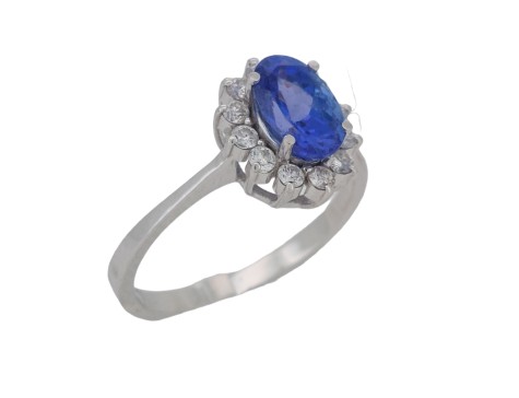 Tanzanite & Diamond Cluster Ring 18ct White Gold AAAA Grade 1.00ct