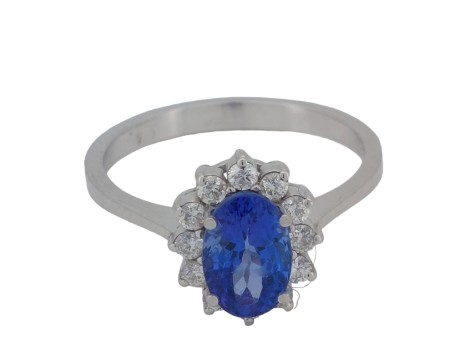 Tanzanite & Diamond Cluster Ring 18ct White Gold AAAA Grade 1.00ct