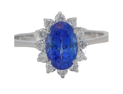 Tanzanite & Diamond Cluster Ring 18ct White Gold AAAA Grade 1.00ct