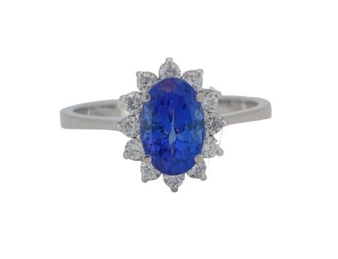 Tanzanite & Diamond Cluster Ring 18ct White Gold AAAA Grade 1.00ct