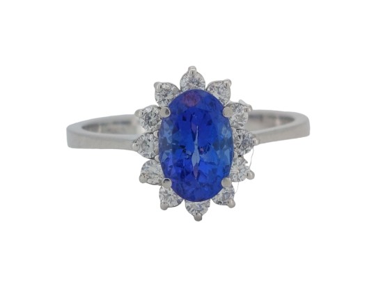 Tanzanite & Diamond Cluster Ring 18ct White Gold AAAA Grade 1.00ct