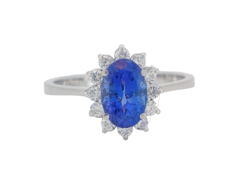 Tanzanite & Diamond Cluster Ring 18ct White Gold AAAA Grade 1.00ct