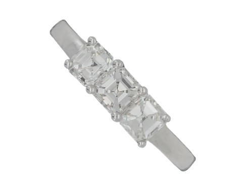 Asscher Cut Diamond Three Stone Trilogy Ring 1.06ct F-G Colour Vs-Si Clarity 18ct White Gold