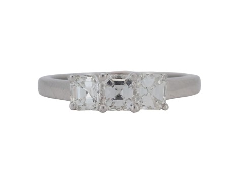 Asscher Cut Diamond Three Stone Trilogy Ring 1.06ct F-G Colour Vs-Si Clarity 18ct White Gold