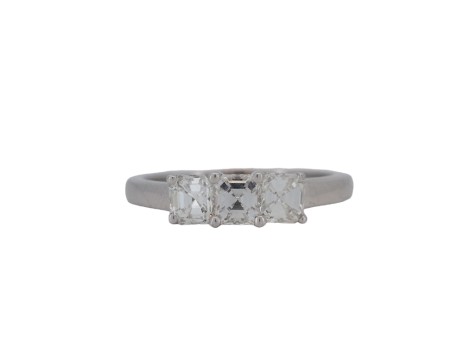 Asscher Cut Diamond Three Stone Trilogy Ring 1.06ct F-G Colour Vs-Si Clarity 18ct White Gold