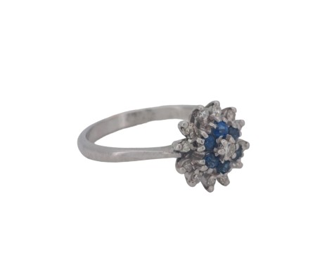 Vintage Diamond & Sapphire Cluster Ring 18ct White Gold 