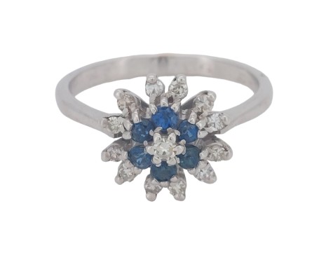 Vintage Diamond & Sapphire Cluster Ring 18ct White Gold 