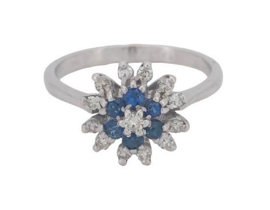 Vintage Diamond & Sapphire Cluster Ring 18ct White Gold 