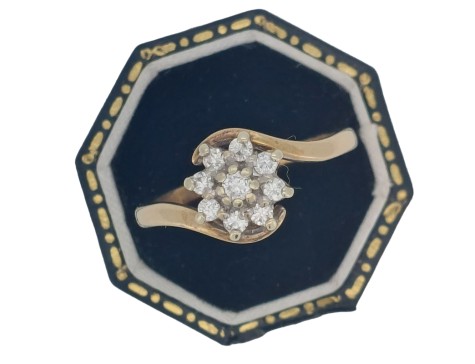 Vintage Diamond Twist Cluster Ring 9ct Yellow Gold 0.25ct