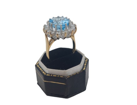 Large Topaz & Diamond Cluster Statement Cocktail Ring 18ct Yellow Gold 1.75ct