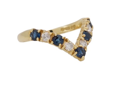 Sapphire & Diamond Wishbone Eternity Ring 18ct Yellow Gold