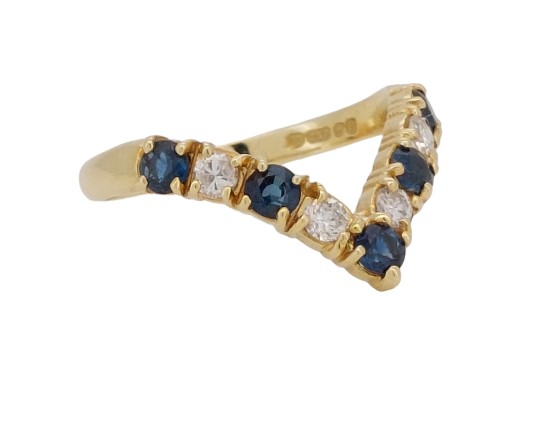 Sapphire & Diamond Wishbone Eternity Ring 18ct Yellow Gold