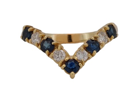Sapphire & Diamond Wishbone Eternity Ring 18ct Yellow Gold
