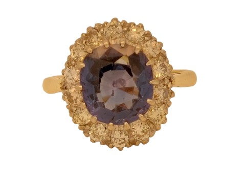 Rare Vintage Natural Colour Change Spinel & Diamond 18ct Gold Cluster Ring