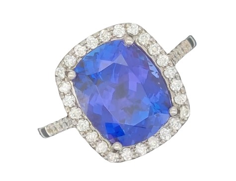 Exceptional Tanzanite & Diamond Halo Cluster Ring Platinum 4.00ct AAAA Colour