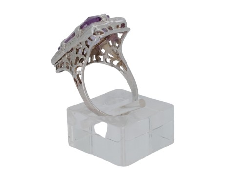 Amethyst & Diamond Antique Art Deco White Gold Filigree Dress Ring