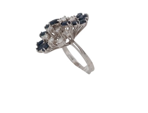 Vintage Substantial Diamond  & Sapphire Floral Spray Cocktail Ring 18ct White Gold  