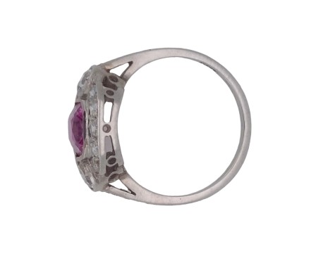 Fine Period Art Deco Pink Sapphire & Diamond Cluster Ring 18ct White Gold