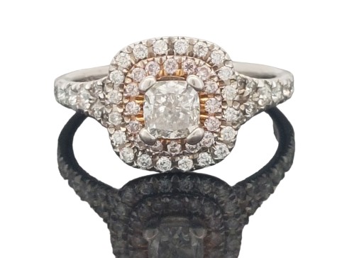 Designer Jenny Packham Double Halo Cluster Ring White & Pink Diamond 1.00ct 18ct White Gold