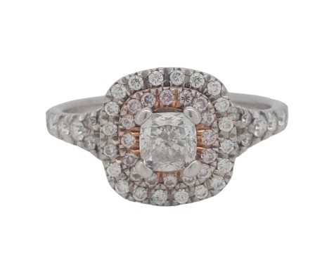 Designer Jenny Packham Double Halo Cluster Ring White & Pink Diamond 1.00ct 18ct White Gold