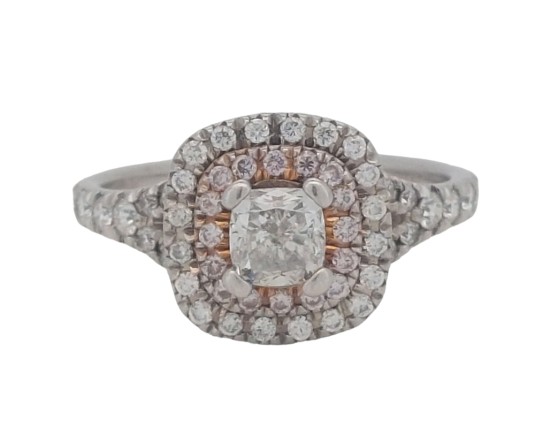 Designer Jenny Packham Double Halo Cluster Ring White & Pink Diamond 1.00ct 18ct White Gold
