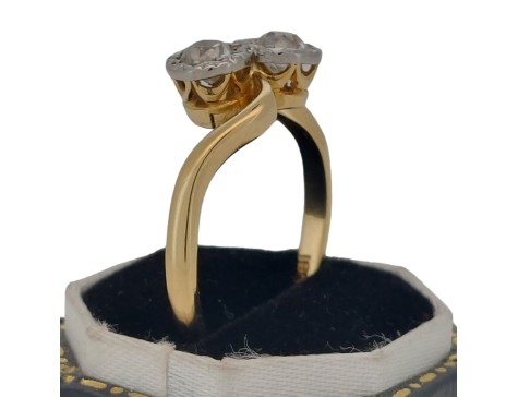 Antique Diamond Two Stone Twist Ring 18ct Gold & Platinum 0.50ct