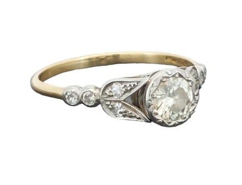 Period 1920's Art Deco Diamond Solitaire Ring 18ct Gold Platinum 0.50ct