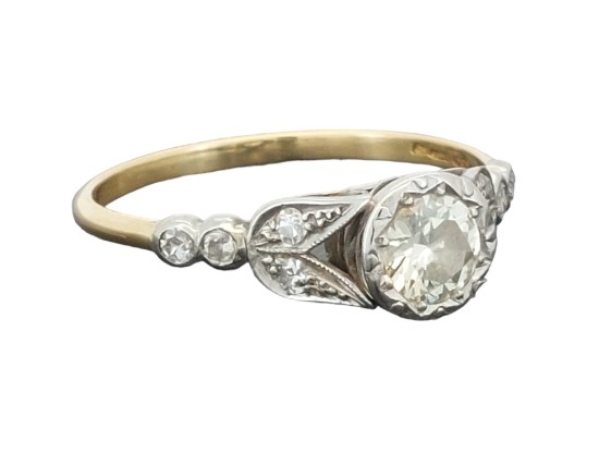 Period 1920's Art Deco Diamond Solitaire Ring 18ct Gold Platinum 0.50ct