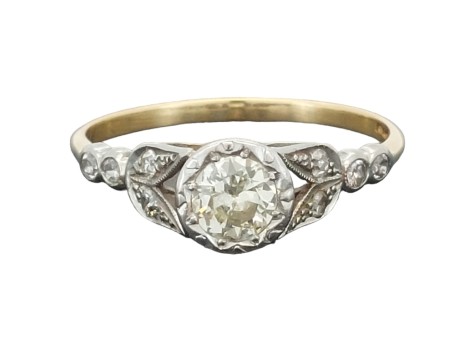 Period 1920's Art Deco Diamond Solitaire Ring 18ct Gold Platinum 0.50ct