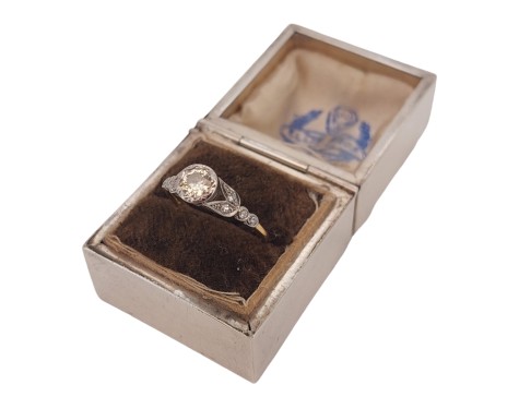 Period 1920's Art Deco Diamond Solitaire Ring 18ct Gold Platinum 0.50ct