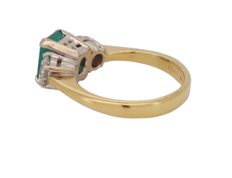 Colombian Emerald & Diamond Three Stone Ring 18ct Gold