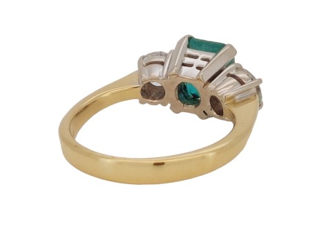 Colombian Emerald & Diamond Three Stone Ring 18ct Gold