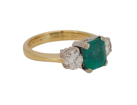 Colombian Emerald & Diamond Three Stone Ring 18ct Gold
