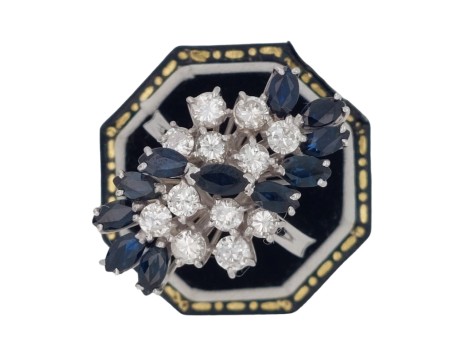 Vintage Substantial Diamond  & Sapphire Floral Spray Cocktail Ring 18ct White Gold  