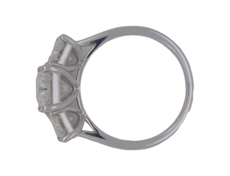 Substantial Radiant Cut Moissanite Three Stone Ring Platinum 5ct 