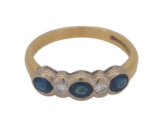 Sapphire & Diamond  Five Stone Eternity Band Dress Ring 18ct Yellow Gold Stephen Tyler London 