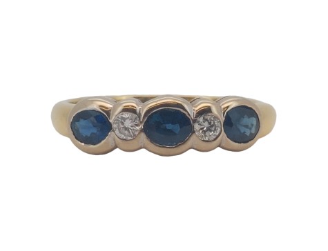 Sapphire & Diamond  Five Stone Eternity Band Dress Ring 18ct Yellow Gold Stephen Tyler London 