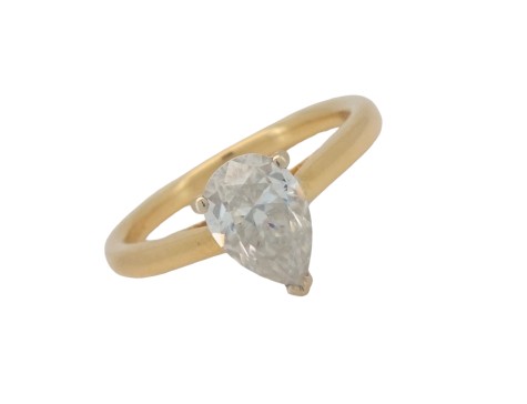 Fancy Pear Cut Moissanite Solitaire Ring 1.50ct 18ct Yellow Gold