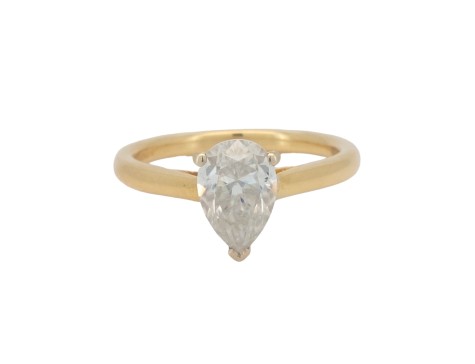 Fancy Pear Cut Moissanite Solitaire Ring 1.50ct 18ct Yellow Gold