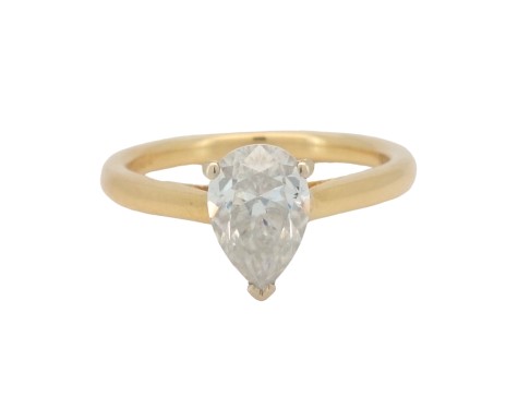 Fancy Pear Cut Moissanite Solitaire Ring 1.50ct 18ct Yellow Gold