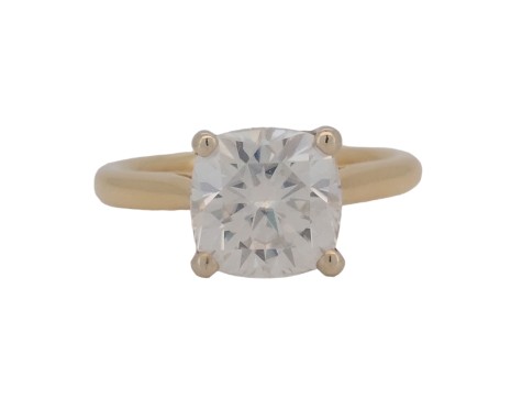 Cushion Cut Moissanite Solitaire Ring 2.25ct 18ct Yellow Gold