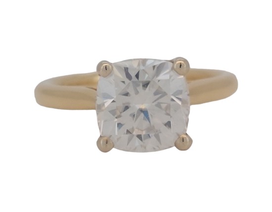 Cushion Cut Moissanite Solitaire Ring 2.25ct 18ct Yellow Gold