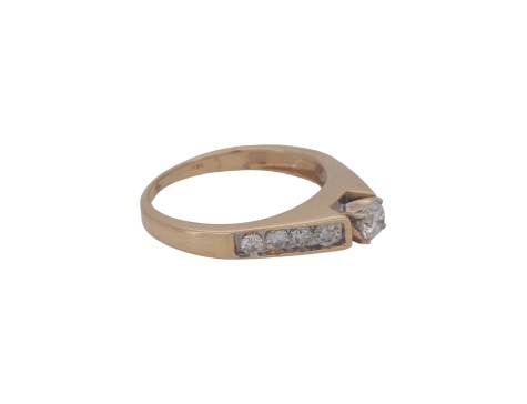 American High Set Diamond Solitaire Ring 14kt Gold Diamond Shoulders 0.50ct