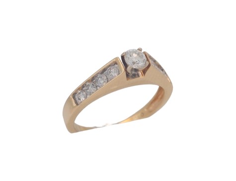 American High Set Diamond Solitaire Ring 14kt Gold Diamond Shoulders 0.50ct