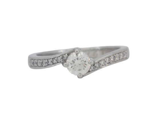 Brilliant Cut Diamond Solitaire Twist Ring Platinum 0.53ct F-G Colour Si Clarity Stephen Tyler London 