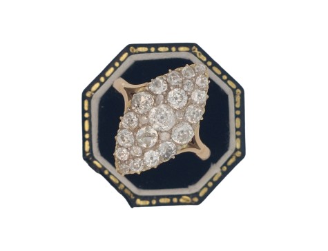 Antique Belle Epoque Navette Marquise Diamond Cluster Ring 18ct Gold 2.50ct