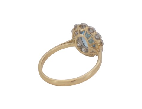 Aquamarine & Diamond Cluster Ring Milgrain Setting 18ct Yellow Gold