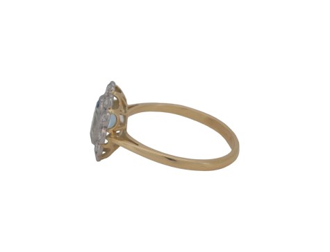 Aquamarine & Diamond Cluster Ring Milgrain Setting 18ct Yellow Gold