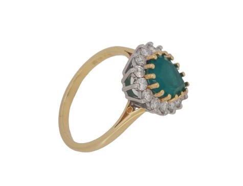 Pear Cut Emerald & Diamond Cluster Ring 18ct Yellow Gold 1.65ct